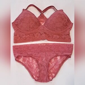Victoria's Secret Lace Padded Bralette & Bikini Set - Dusty Rose